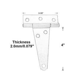 QCAA Stainless Steel Heavy Tee Hinge, 4" x 3-1/8" x 2.0mm, Vibrated Stainless Steel, 6 Pack, Made in Taiwan