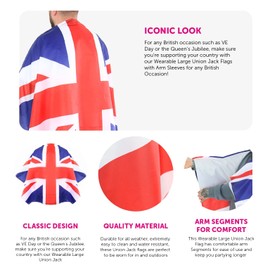 Union Jack Wearable Flag Cape - Pack of 1 - United Kingdom - British Flag, Sporting Events, Jubilee Street Parties, Festivals and Celebrations