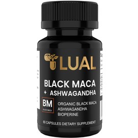 LUAL 30,000mg 30x Strength Organic Black Maca Root with Ashwagandha - Highest Potency Black Maca Root Capsules for Men - 100% Pure Maca Peruana Powder Organic, Gelatinized, Non-GMO - 60 Pills