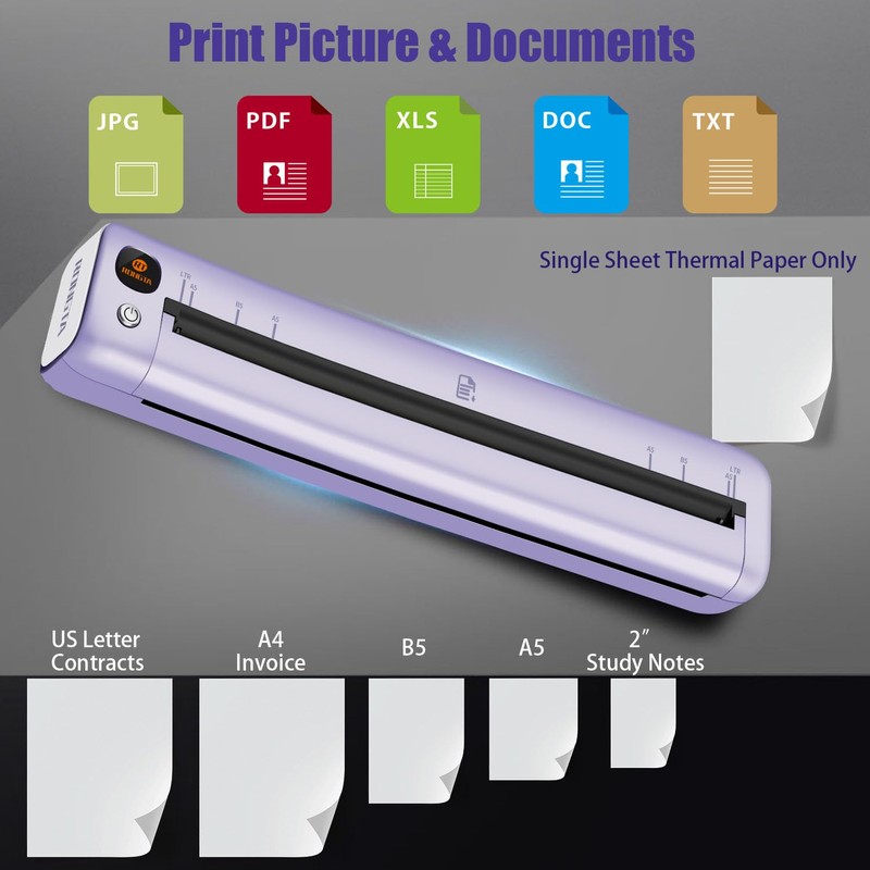 Rongta Portable Printer Wireless for Travel, Bluetooth WiFi Inkless Thermal