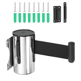 PATIKIL Fixed Wall Mount Retractable Belt Barrier, 16.4 Feet Fixed Retractable Belt Barrier with Steel Case for Crowd Control Grocery Retail Store Stadium, Silver Tone/Black