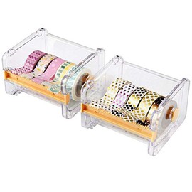 HomDSim 2pcs Washi Tape Dispenser Cutter,Roll Tape Holder Organizer,Masking Tape Desktop Tape DIY Sticker Roll Tape Cutter Holder Storage,Washi Tape Box Yellow