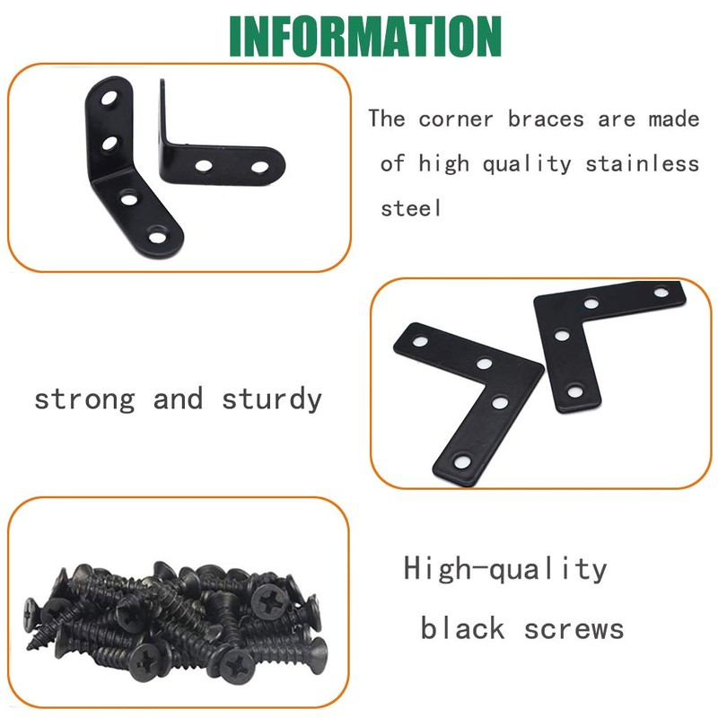 20 Pcs Black L-Shape Corner Brace Bracket,50mmx50mm,Stainless Steel 90 Degree