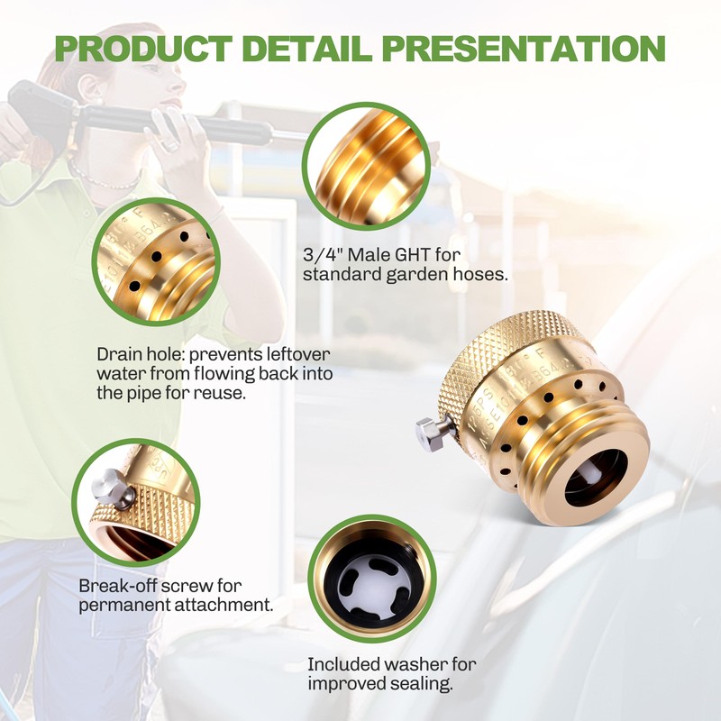 Litorange 1 Pack Brass 3/4 Inch GHT Backflow Preventer, Vacuum