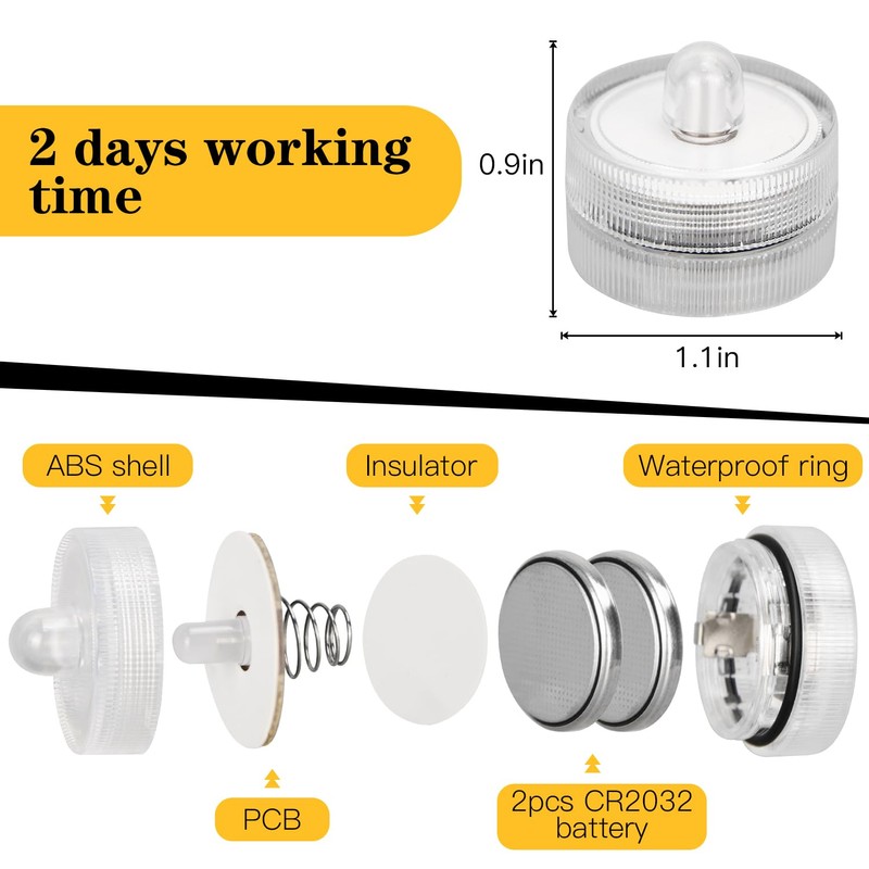 KOABY 12 Pack Warm Yellow Light Submersible LED Lights, Waterproof
