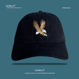 KUBILA Eagles Hats for Men Women, Unisex Soft Cotton Animal Freedom Eagle Embroidery Baseball Cap Black Gold White