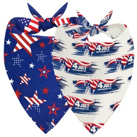 2 Pcs 4th of July Dog Bandanas Patriotic Elements Independence Holiday Bandana for Medium Large Pet Dogs Birthday, Durable Triangle Single Sided Holiday Dog Scarf 17.7x17.7X 25.6 Inches