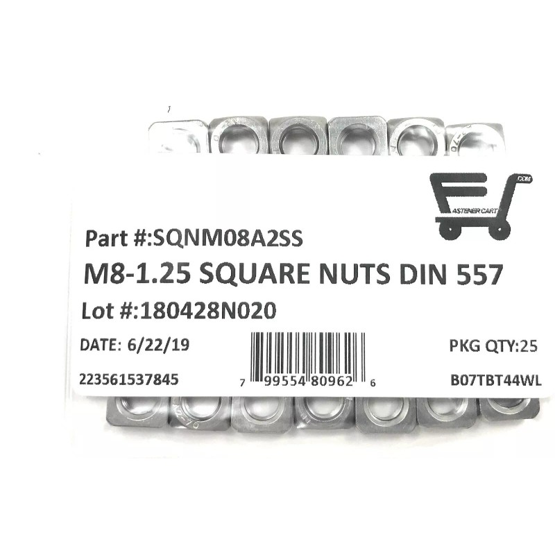 FAS (25) M8-1.25 Stainless Steel Square Nuts A2 DIN557 (25