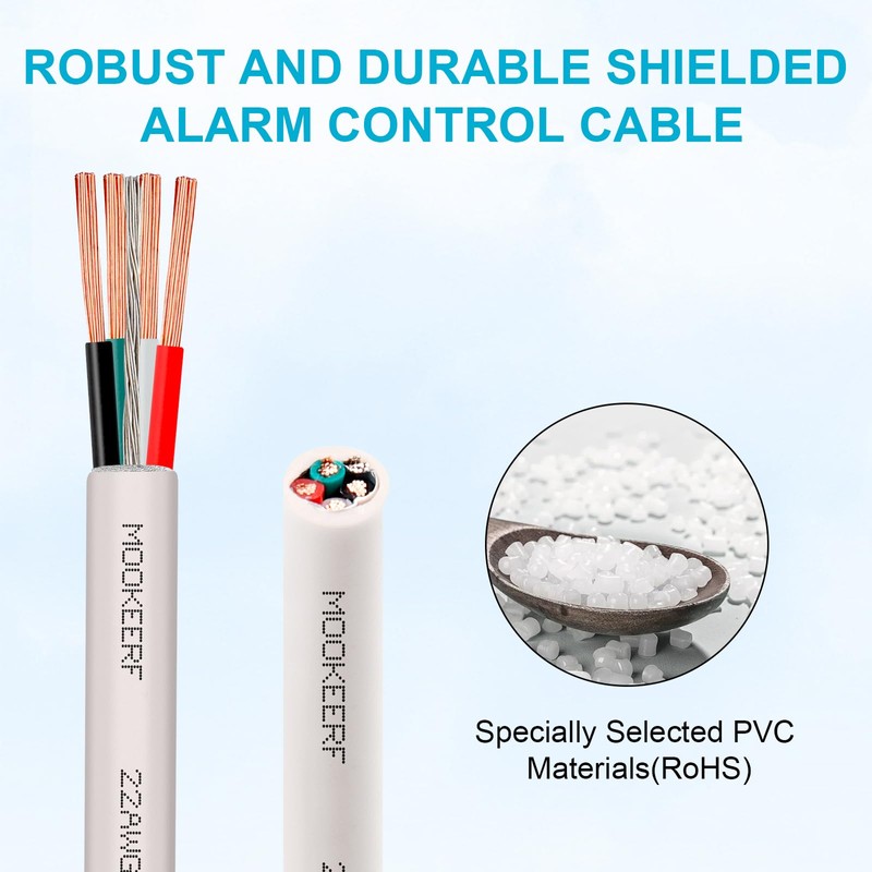 MOOKEERF 22 AWG 4 Conductor Stranded Shielded Plenum Cable 50FT