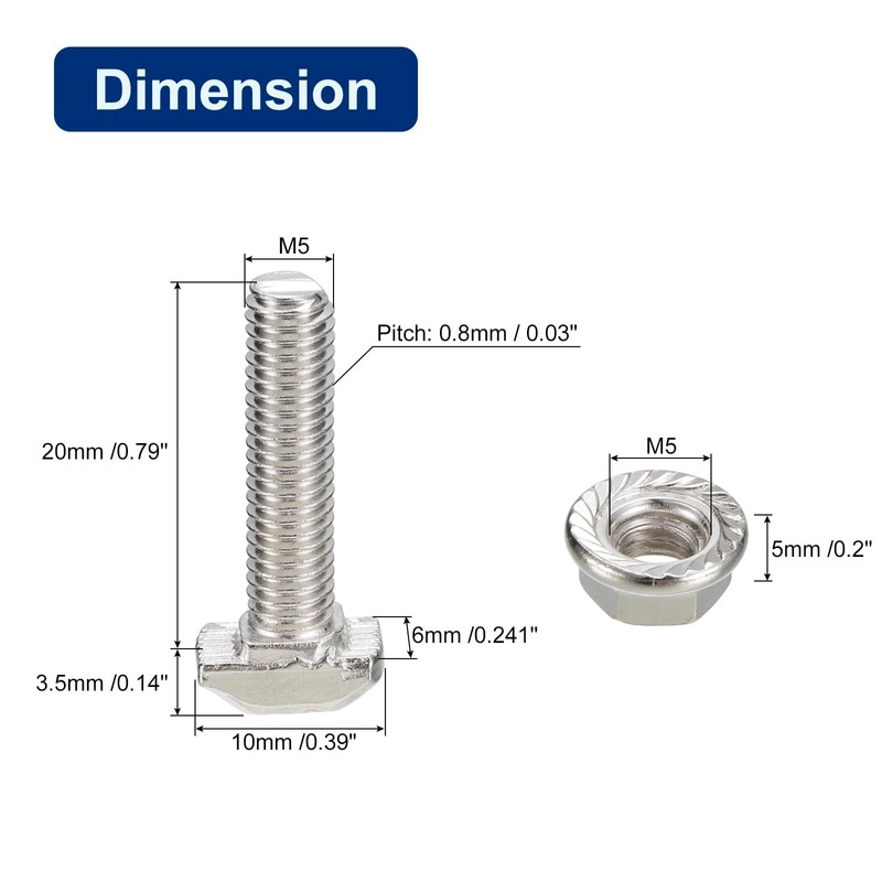 uxcell M5x20mm T Slot Drop-in Bolt and M5 Hexagon Flange