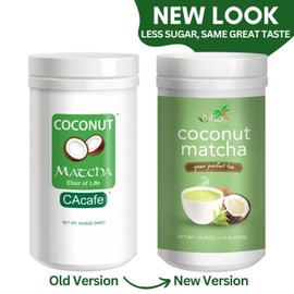 CAcafe Coconut Matcha | Instant Japanese Health Drink | Creamy & Sweet | Hot or Iced Green Tea Latte Mix | New Look, Reduced Sugar | Non-GMO | No Artificial Flavors or Colors | 2-Pack