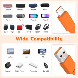 USB C Charger Charging Cable Compatible with JBL Charge 6, 5, 4, Flip 7, 6, 5, Pulse 4, 5, Clip 4, 5, GO 4, 3 Speakers, for JBL Tune 720BT, 510BT, 770NC, 760NC, 520BT,Vibe Beam Headphone Orange 3.3 FT