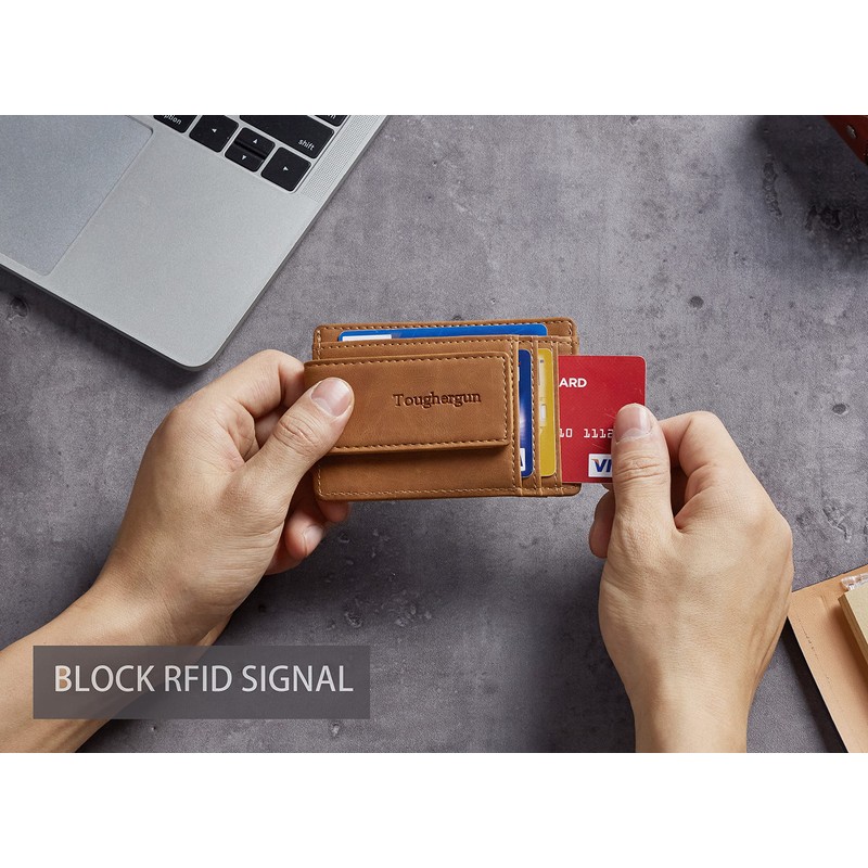 Toughergun Minimalist Wallet for Men with Magnetic Money Clip Leather