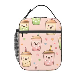 ainori Reusable Cute Bubble Tea Lunch Box for Kids Girls Boys Women Adult, Insulated Pastel Drink Lunch Bag,Polyester Cooler Handbags Case for School Picnic Work Travel Beach or Hiking