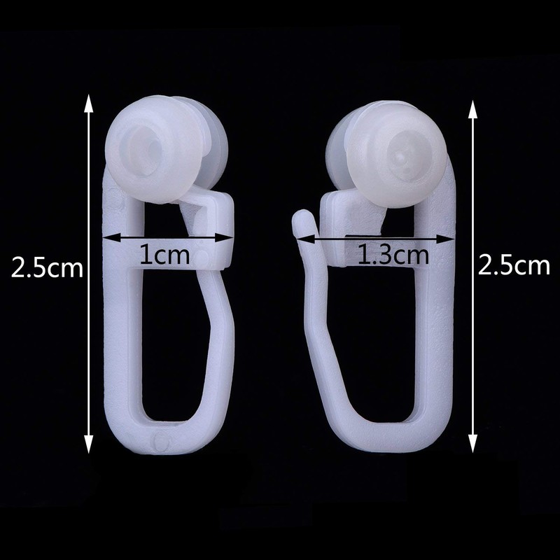 Rolling Curtain Clips White Plastic Curtain Hooks for Track Type