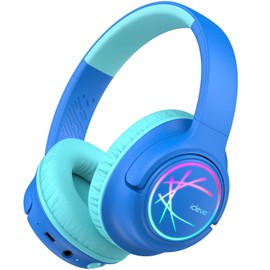 iClever iClever Kids Bluetooth Headphones with LED Lights, 43H Playtime, Type-C Fast Charging, BTH18 Safe Volume 74/85dBA, Bluetooth5.3 Kids Headphones Wireless Aux Cord for iPad/Tablet/Travel/School, Blue