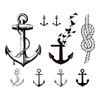 Anchor Temporary Tattoos Set - Waterproof Nautical Semi-Permanent Tattoos for