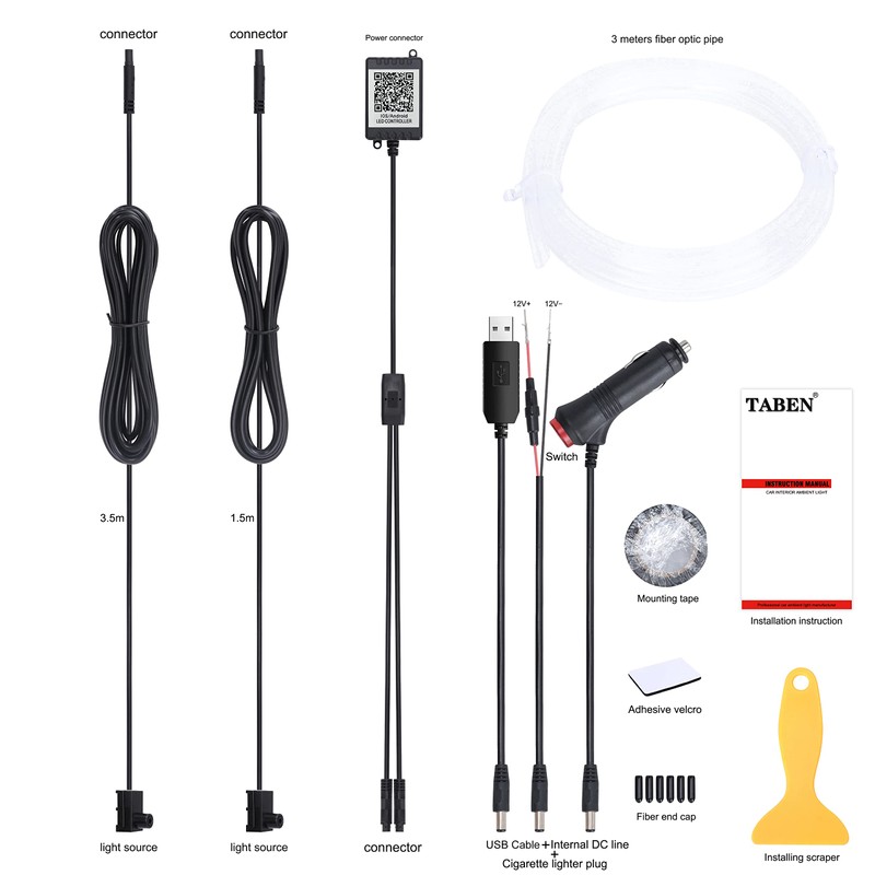 TABEN Car Ambient Lighting Kit - 3 m Fibre Optic