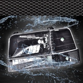 G-PLUS Headlights Fit Ford F150/250/350 Bronco/F-Super Duty 1992-1997 w/Corner Signal Driver Passenger Headlamps Clear Lens Black Housing Clear Reflector,faros delanteros