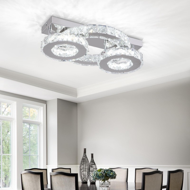 Zenouidle Dimmable Crystal Chandelier Modern Crystal Ceiling Light 3 Rings