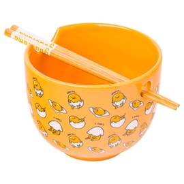 Silver Buffalo Sanrio Gudetama I can't Lazy Yellow Egg - tazón de cerámica con palillos, apto para microondas, 20 onzas