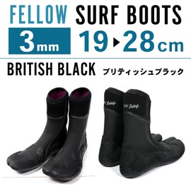 FELLOW Surf Boots, 0.1 inch (3 mm), Thermal, Brushed Lined, Men's, Women's, Surfing Boots, Winter, Japanese Standard, SUP, Semi-Dry Wetsuit, British Black, 10.2 inches (26 cm)