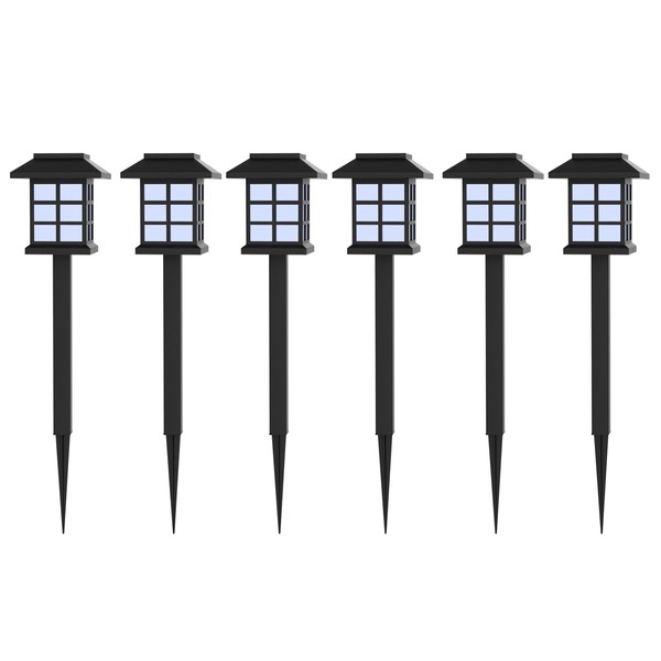 Solar Powered Lights (Set of 6)- LED Outdoor Stake Spotlight Fixture for Gardens, Pathways, and Patios by Pure Garden , Black, 15” (H) x 3.25” (L) x 3.25” (W)