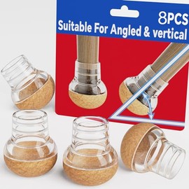 Chair Leg Floor Protectors for Hardwood Floors with Felt Pads Covers to Protect Wood Furniture Leg Feet Cup Silicone Caps 8pcs Furniture Leg Feet Cups (Clear -0.75 inch)