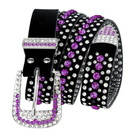 Unisex Crystal Rhinestone Belt Western Fashion Bling Studded Design Suede Leather Belt 1-3/8"(35mm) wide (Purple, 34'' M)