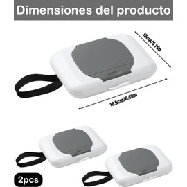 Dispensador de Toallitas Húmedas, 2 Unidades en Color Gris, Caja para Toallitas Húmedas con Diseño Portátil, Ideal para Cambio de Pañales, Caminatas con Cochecitos, Senderismo y Viajes por Carretera, Material PP y Medidas 16.5 x 13 cm