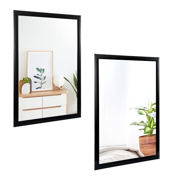 ZenStyle 2 Packs Rectangular Wall Mirror, 24" x 36" Bathroom Mirror with Peaked Corner, Hanging Mirrors for Entryways, Living Rooms, Bathrooms, Vanity, Black (Horizontal/Vertical)