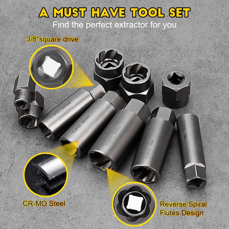 Topec Deep Bolt Extractor Set 28PCS, 3/8" Drive Bolt Extractor