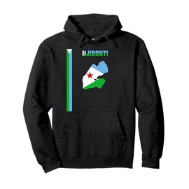 Vertical Djiboutian Flag, text “DJIBOUTI” & Silhouette map Pullover Hoodie
