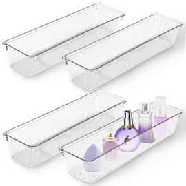 Esteopt Drawer Organisers, 4 Pcs Plastic Storage Drawers, Versatile Storage for Kitchen, Bedroom, Bathroom, Office, Utensils, Makeup, Jewelries (7.6 x 5.2 x 30.6cm)