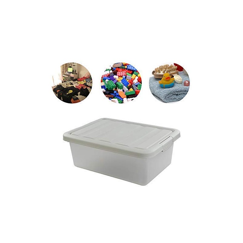 Wekiog Plastic Stackable Storage Bin Frosted Clear with A Grey