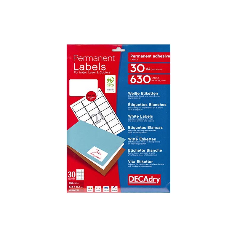 APLI Decadry Pack of 630 Multi-Purpose Labels 63.5 x 38.1