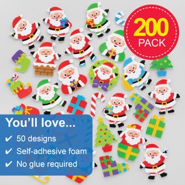 Baker Ross FE886 Jolly Santa Foam Stickers - Pack of 200, Kids Stickers, Ideal for Children's Arts and Crafts Projects, Great for Card Making and Scrapbooking