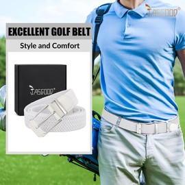 JASGOOD Stretchy Braided Belt for Men Elastic Woven Belt for Jeans Pants 1 3/8" Casual Men Women Golf Belt, Gift Box(White, 26''-32'' waist adjustable)
