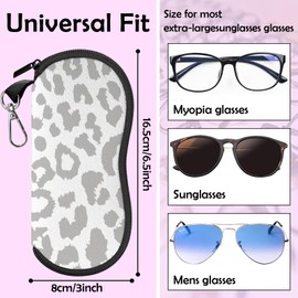 BHAHB Glasses Sunglasses Eyeglass Case Zipper Soft Neoprene Light Pouch with Metal Belt Clip Cute Aesthetic Women Men Girls-Grey Leopard Cheetah