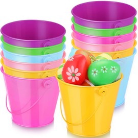 Yunsailing 24 Pcs Metal Bucket 4.1 x 4.7 Inch Mini Easter Buckets with Handle Small Iron Pail Colored Galvanized Bucket Plant Candy Bars Vase Favor Crafts Buckets for Easter Party Egg Hunts