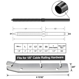 BLIKA 80 Pack T316 Stainless Steel Black Right&Left Handed Thread Swage Lag Screws for Wood Posts of 1/8" Black Stair Cable Railing Kit, Black Cable Railing Hardware, 1/8" Black Cable Railing