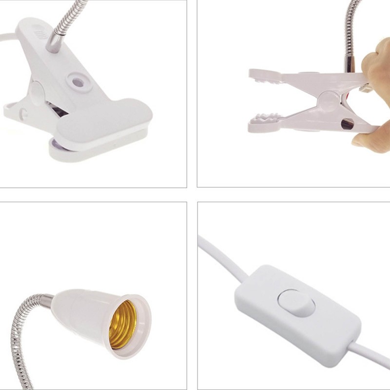 E26/E27 Clip Desk Lamp Holder 5.9ft Cable 11.8in Gooseneck Design