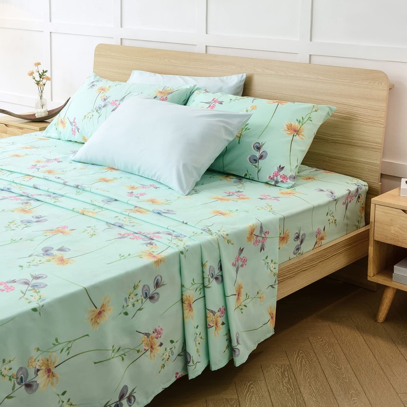 JSD Green Floral Printed Sheet Set King Size 6 Piece,