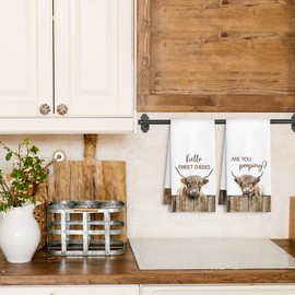 ArtisaEura Funny Cow Bathroom Hand Towels, Hello Sweet Cheeks Bathroom Decor, Farmhouse Cow are You Pooping Decorative Hand Towels for Bath Room Washroom, 16x24 Inch Set of 2