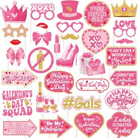 Galentines Day Photo Booth Props,36Pcs Galentines Photo Booth Props Pink Galentines Day Decorations Happy Galentines Day Props for Galentines Day Ladies Girls Friendship Day Party