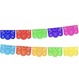 SUNT Mexican Papel Picado Style Plastic Binding ""Floral Flash"" Design for Parties and Events of All Occasion | Plastic | Set of 5 Strips