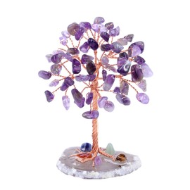 JSDDE Mini Crystal Tree Healing Crystal Tumble Stone Tree of Life Feng Shui Tree Gemstones Agate Money Tree Figurines Ornament (Amethyst)