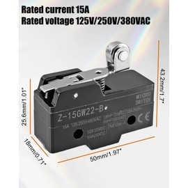 4Pcs Z-15GW22-B Micro Switch 1NO 1NC 15A 125V 250V 380VAC IP40 Rating