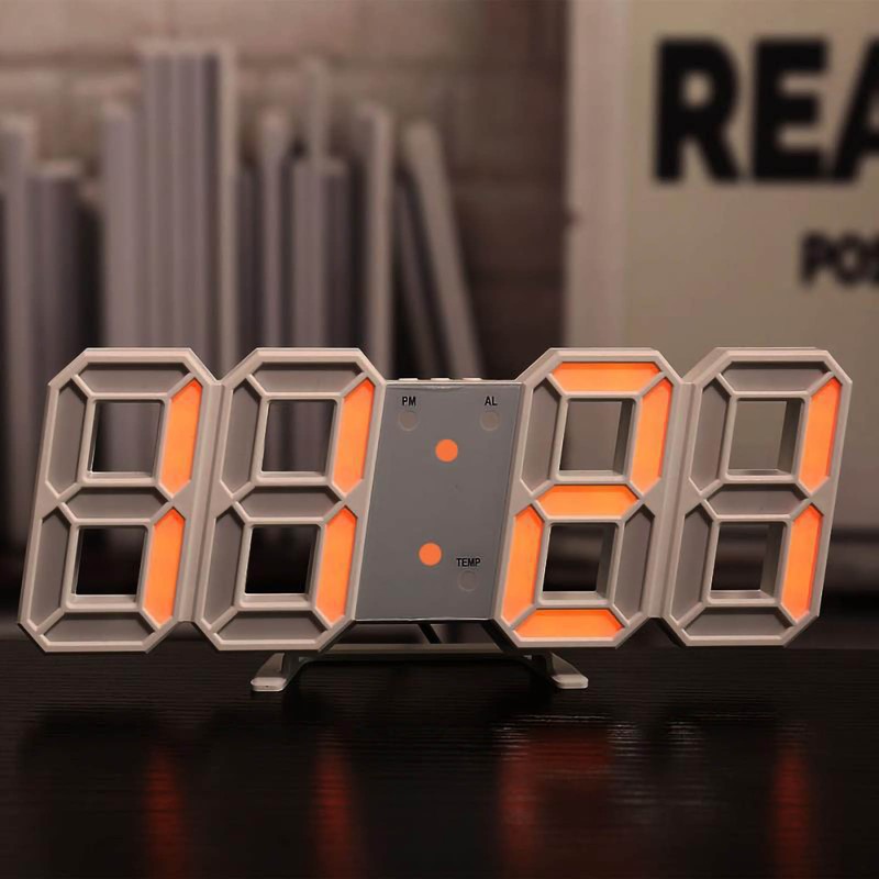 LED Digital Desk Alarm Clock Silent 3D Digital Wall Clock