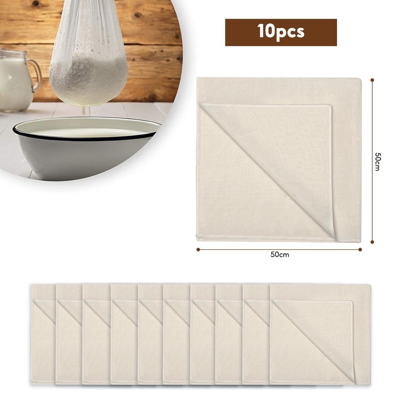 Pack of 10 Straining Cloths, 50 x 50 cm, Cheese